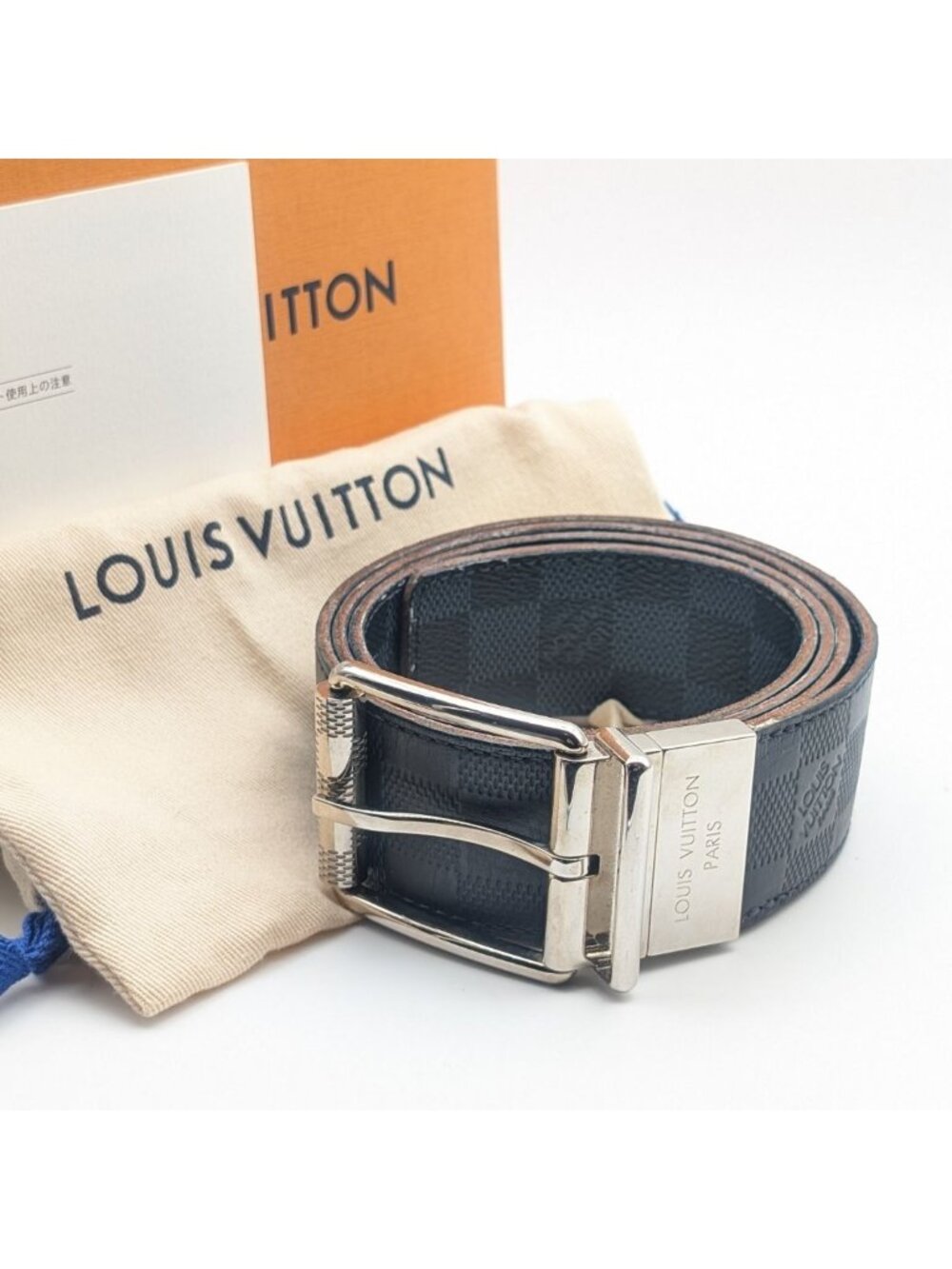 Louis Vuitton Ceinture Damier Print Graphite Infini Reversible Black Belt